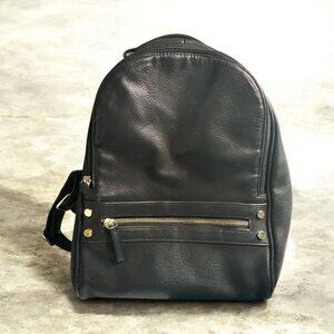 Black Faux Leather Backpack With Gold Hardware Zipper Pockets & Adjustable Strap